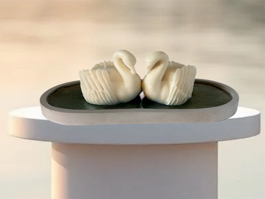 swan on lake candles on jasmonite tray