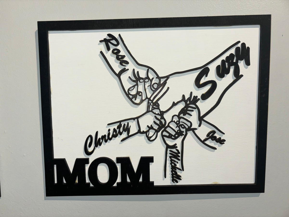 Mom and Kids Fist Pump Two Layer Sign - Personalized Family Artwork for Home Decor