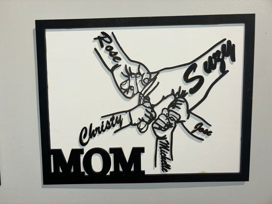 Mom and Kids Fist Pump Two Layer Sign - Personalized Family Artwork for Home Decor