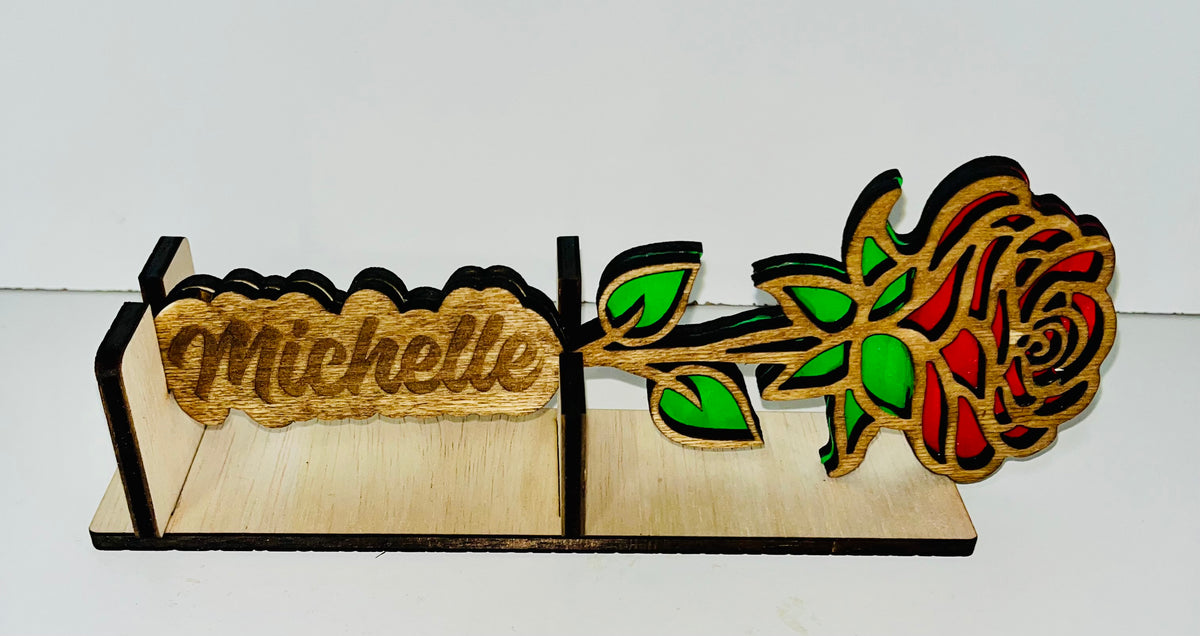 custom wood rose with stand
