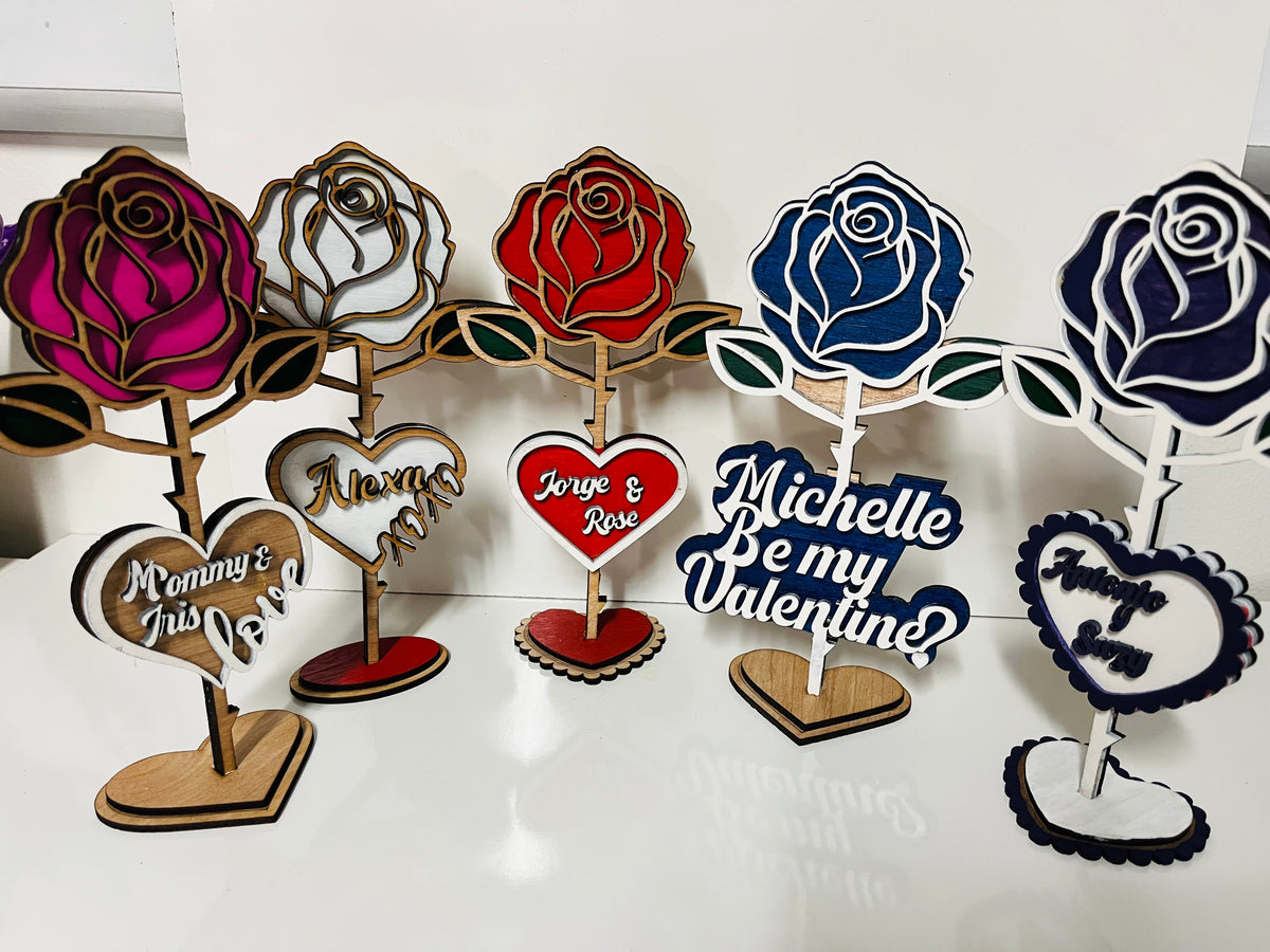 Standing Wooden Rose Keepsake – Handcrafted & Personalized