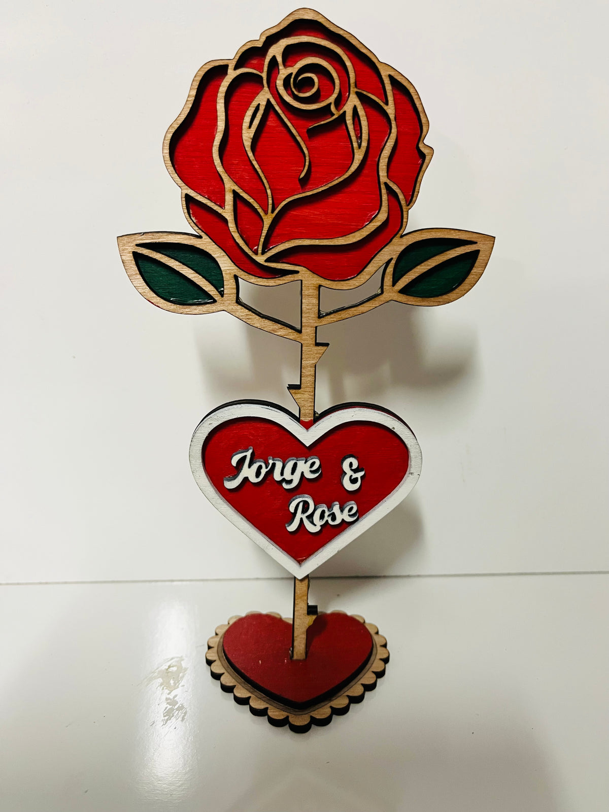 Standing Wooden Rose Keepsake – Handcrafted & Personalized