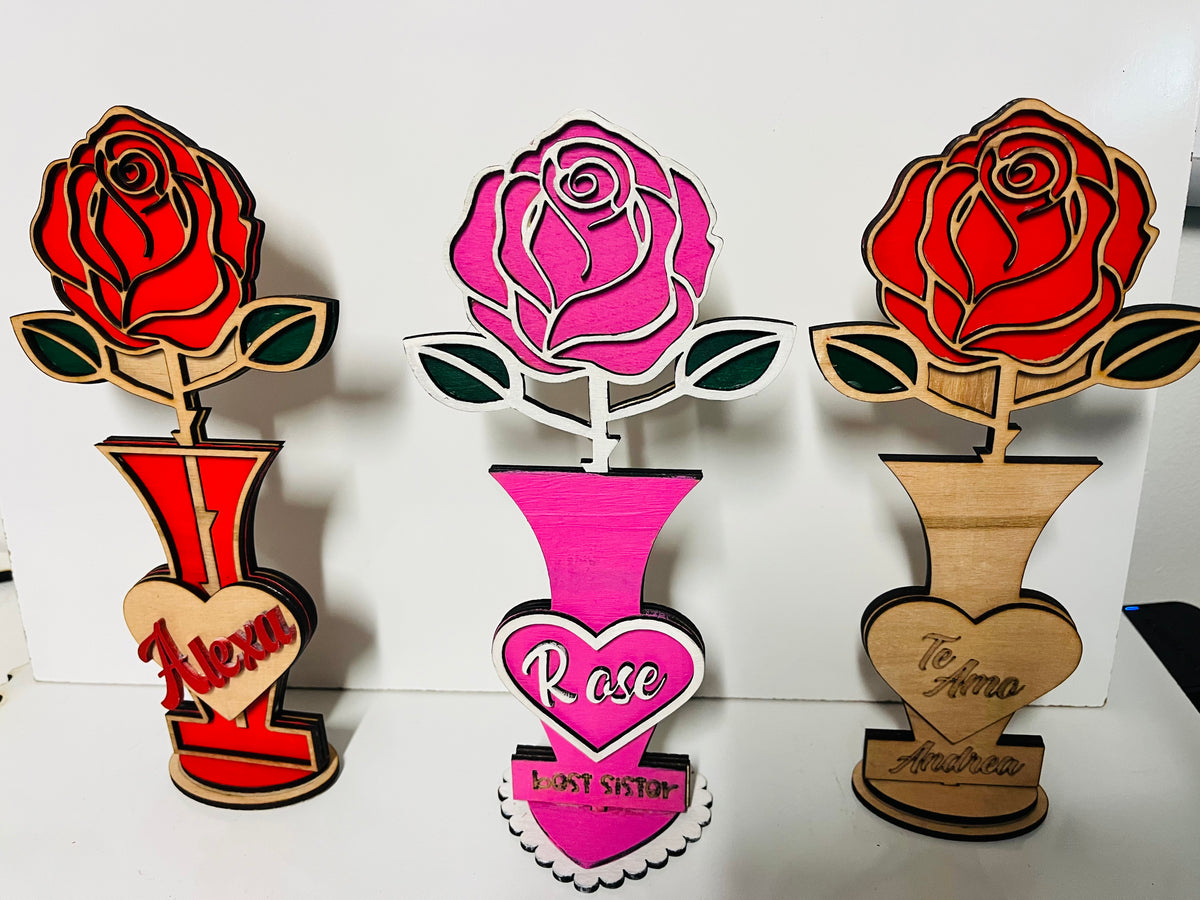 Standing Wooden Rose Keepsake – Handcrafted & Personalized