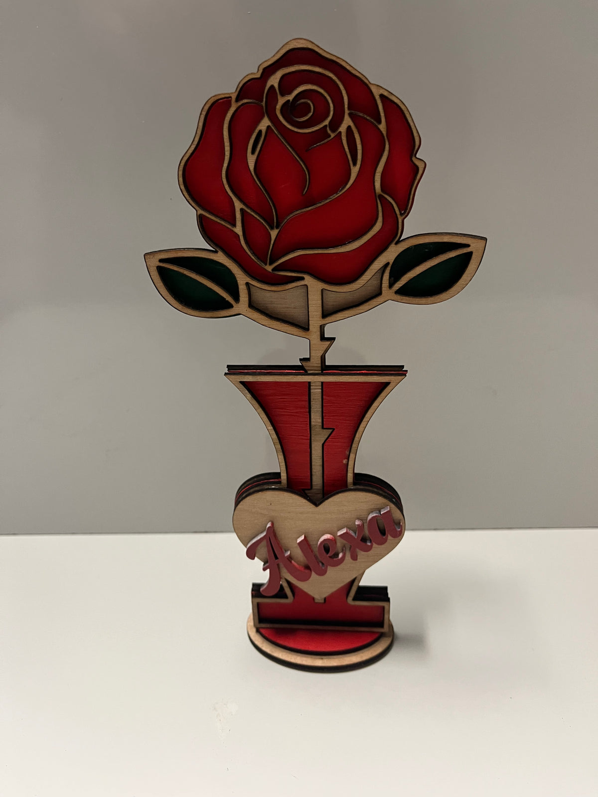 Standing Wooden Rose Keepsake – Handcrafted & Personalized
