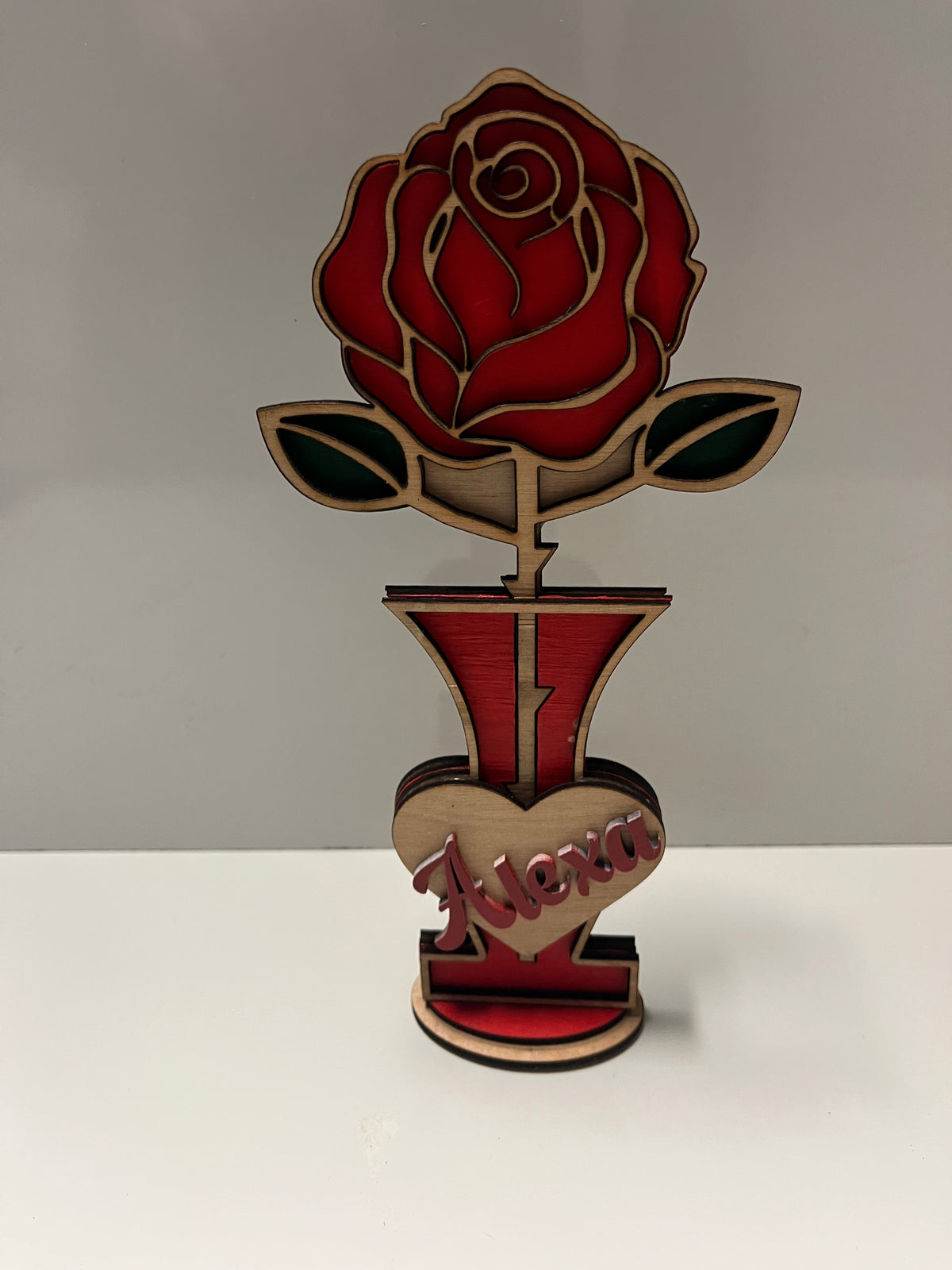 Standing Wooden Rose Keepsake – Handcrafted & Personalized