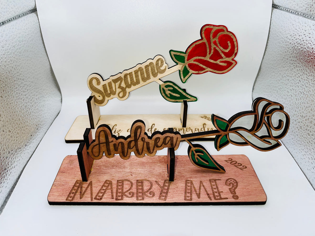 custom wood rose with stand